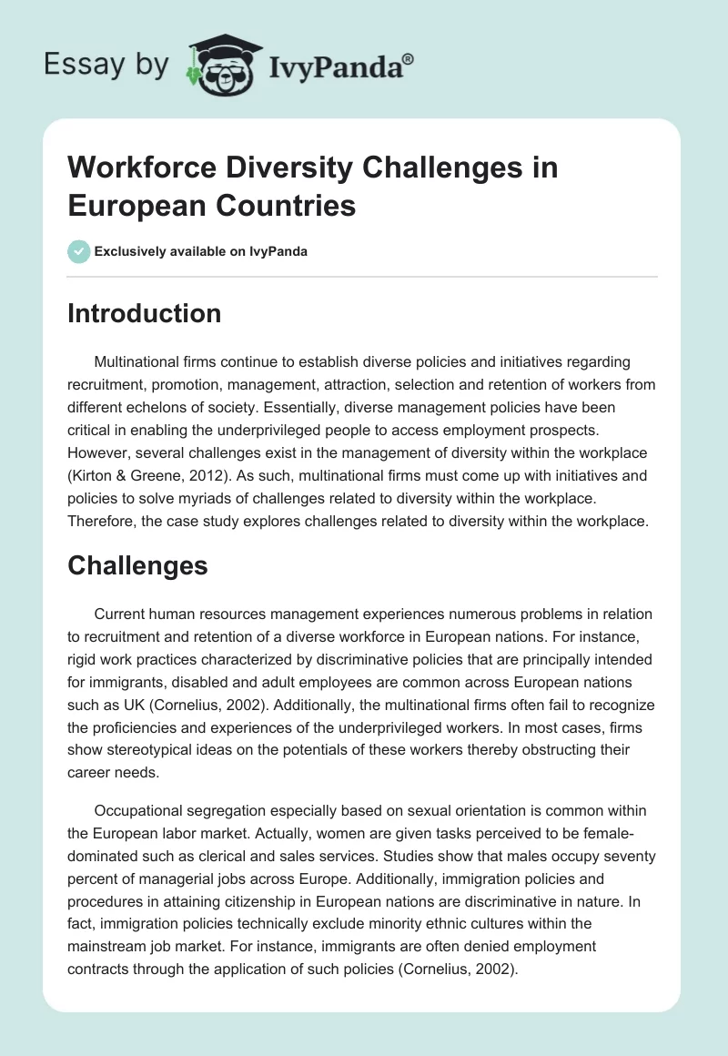 Workforce Diversity Challenges in European Countries. Page 1