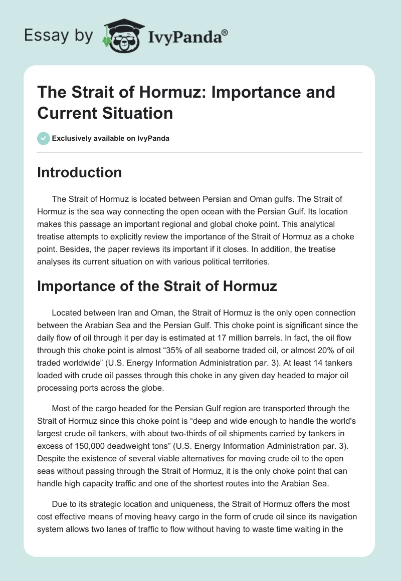 The Strait of Hormuz: Importance and Current Situation. Page 1