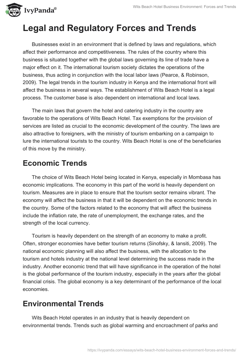 Wits Beach Hotel Business Environment: Forces and Trends. Page 2