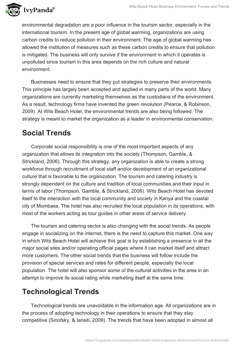 Wits Beach Hotel Business Environment: Forces and Trends. Page 3