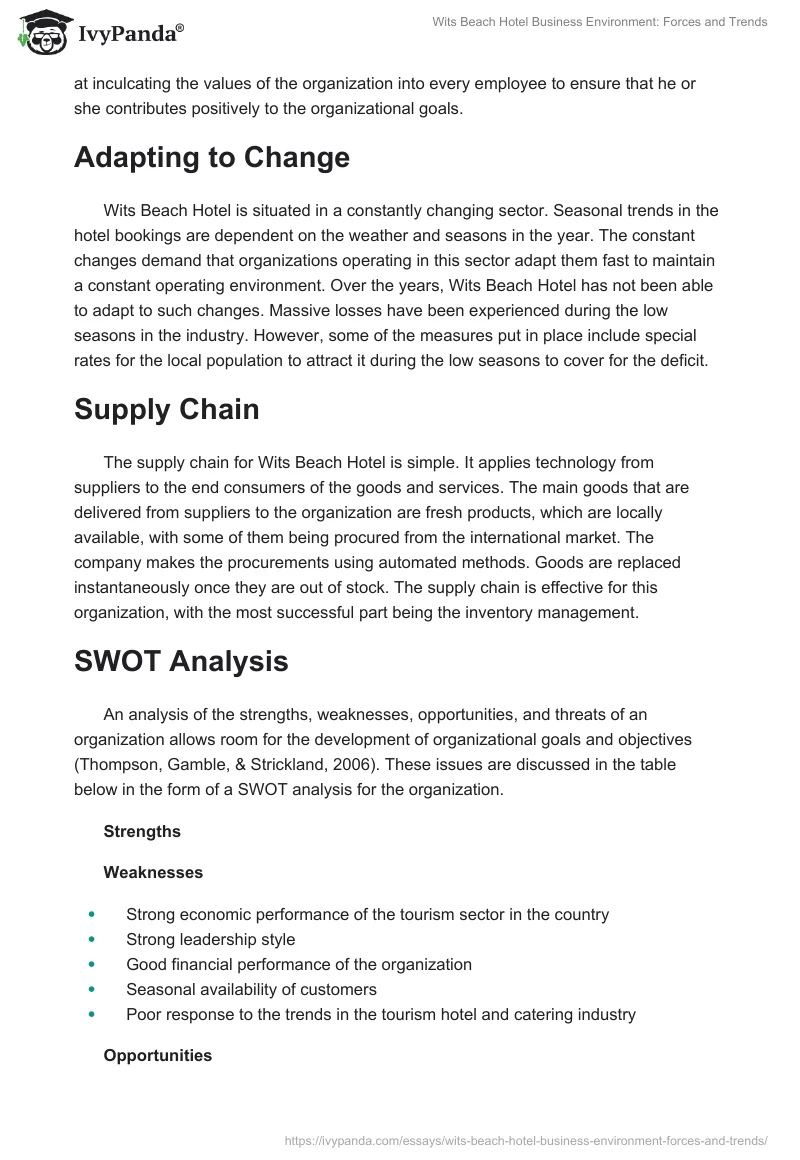 Wits Beach Hotel Business Environment: Forces and Trends. Page 5
