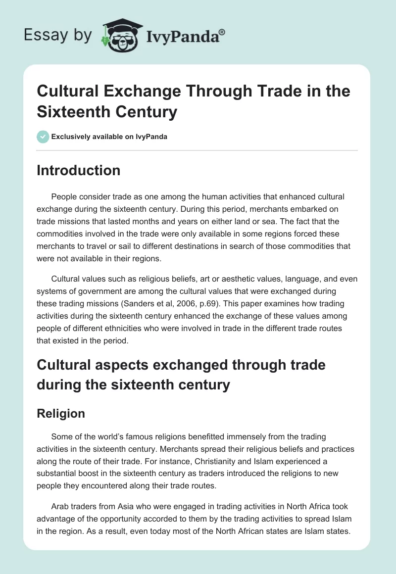 Cultural Exchange Through Trade in the Sixteenth Century. Page 1