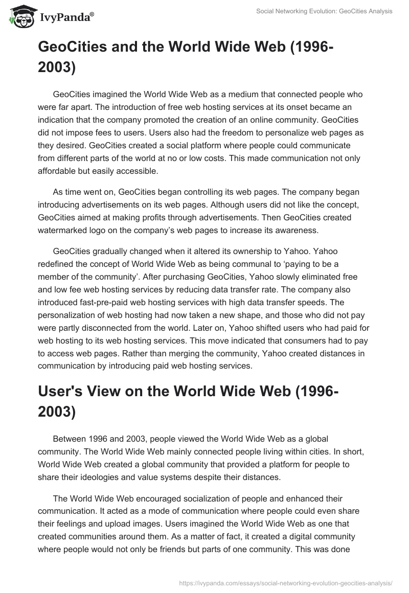 Social Networking Evolution: GeoCities Analysis. Page 2