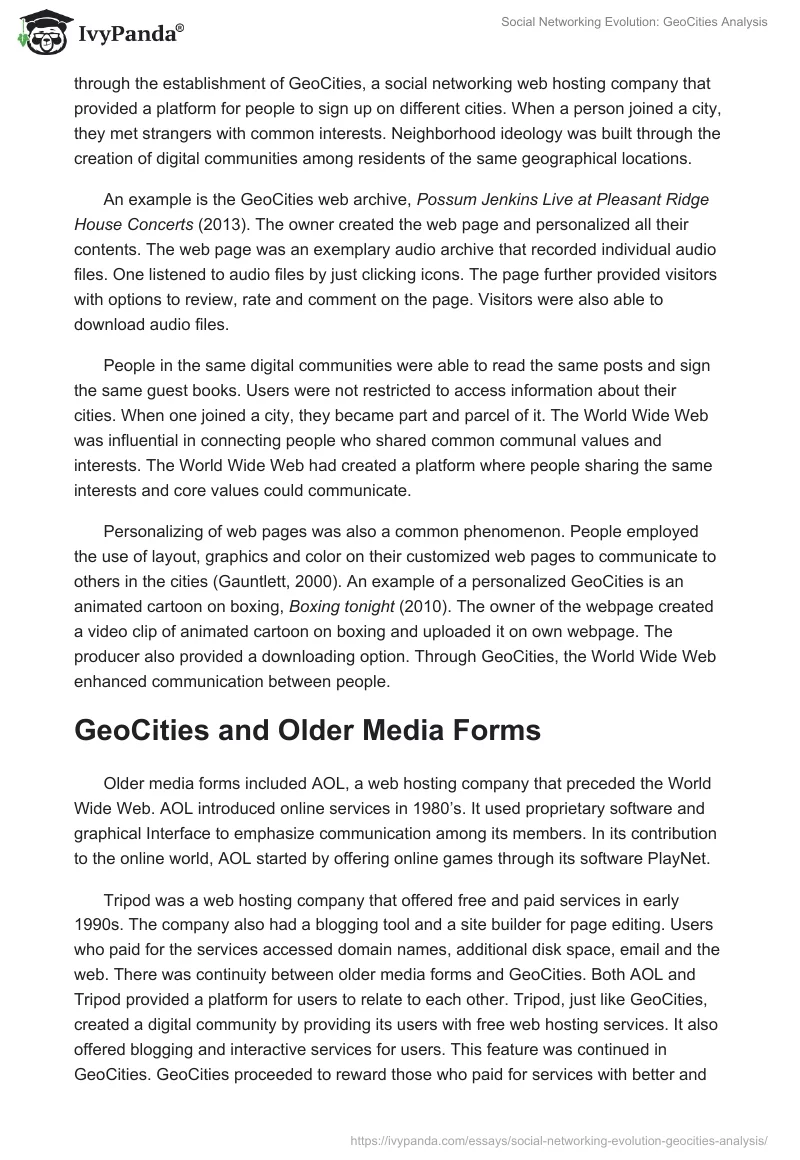 Social Networking Evolution: GeoCities Analysis. Page 3