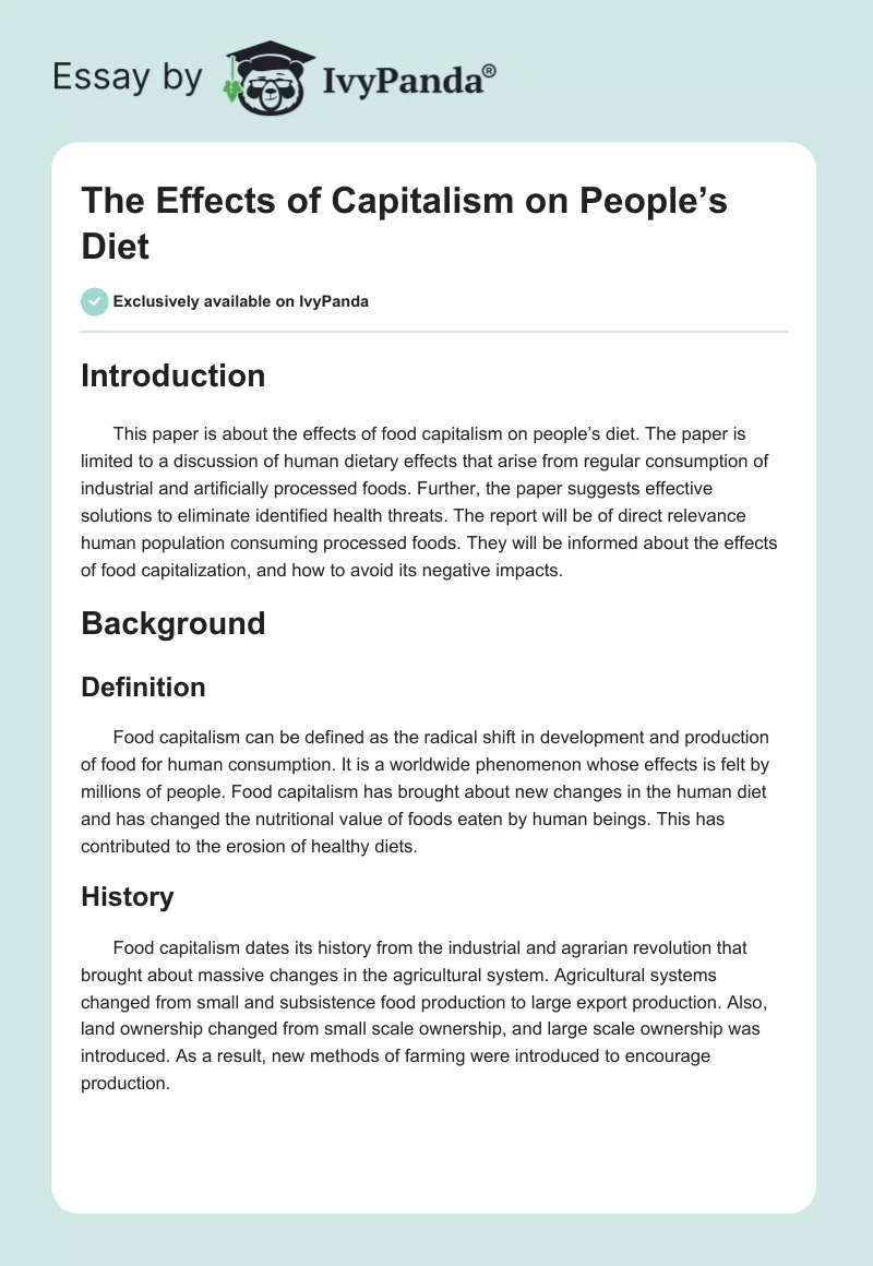 The Effects of Capitalism on People’s Diet. Page 1