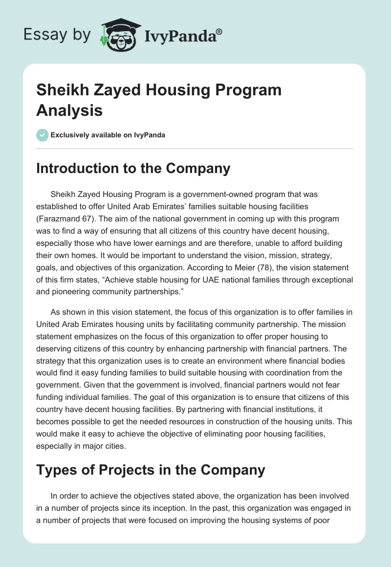 Sheikh Zayed Housing Program Analysis. Page 1