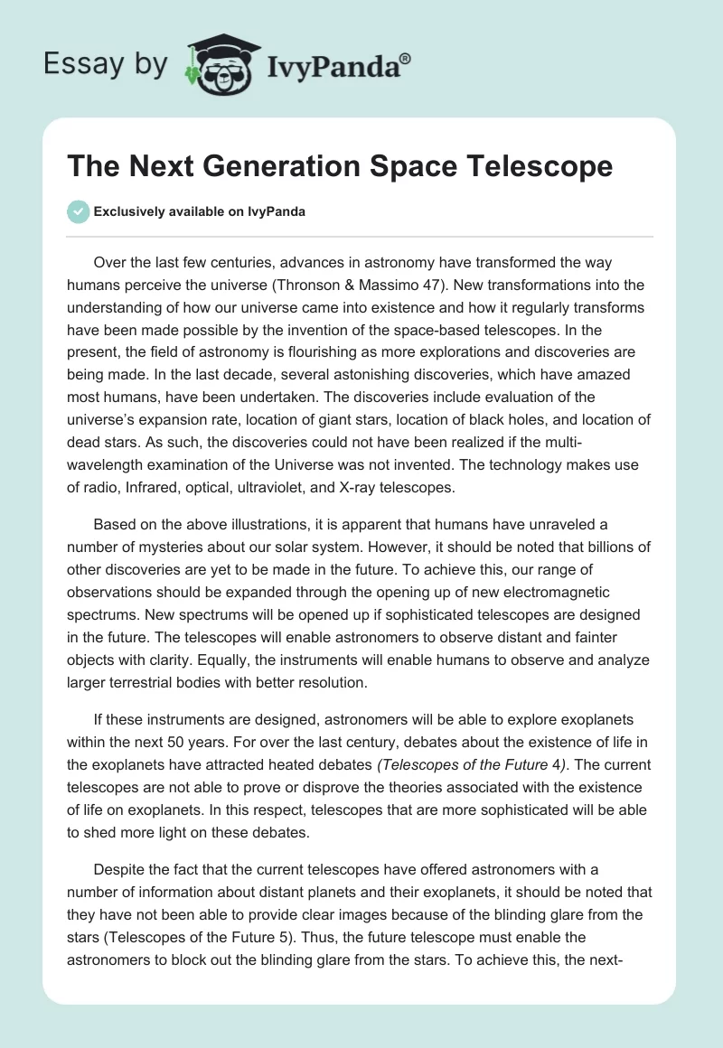The Next Generation Space Telescope. Page 1