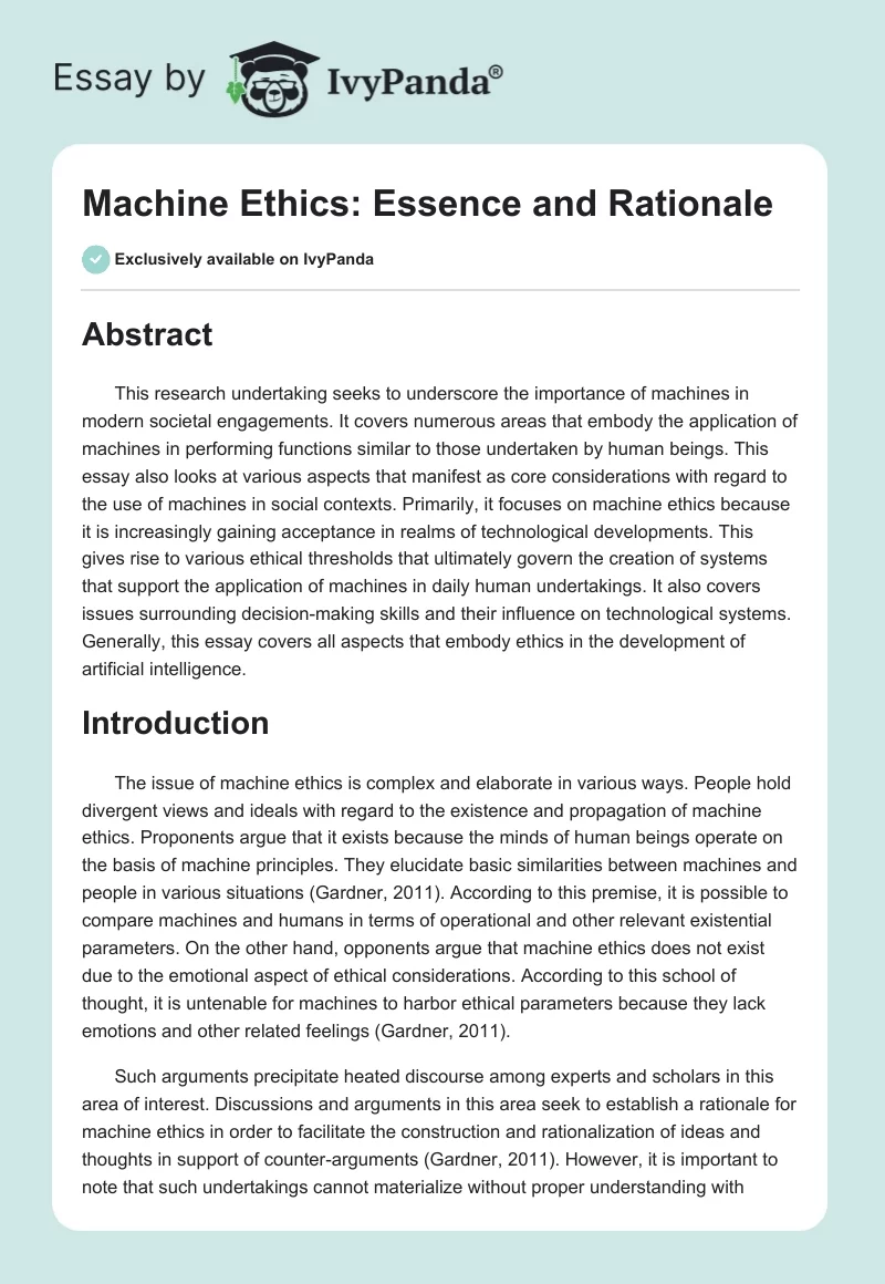 Machine Ethics: Essence and Rationale. Page 1