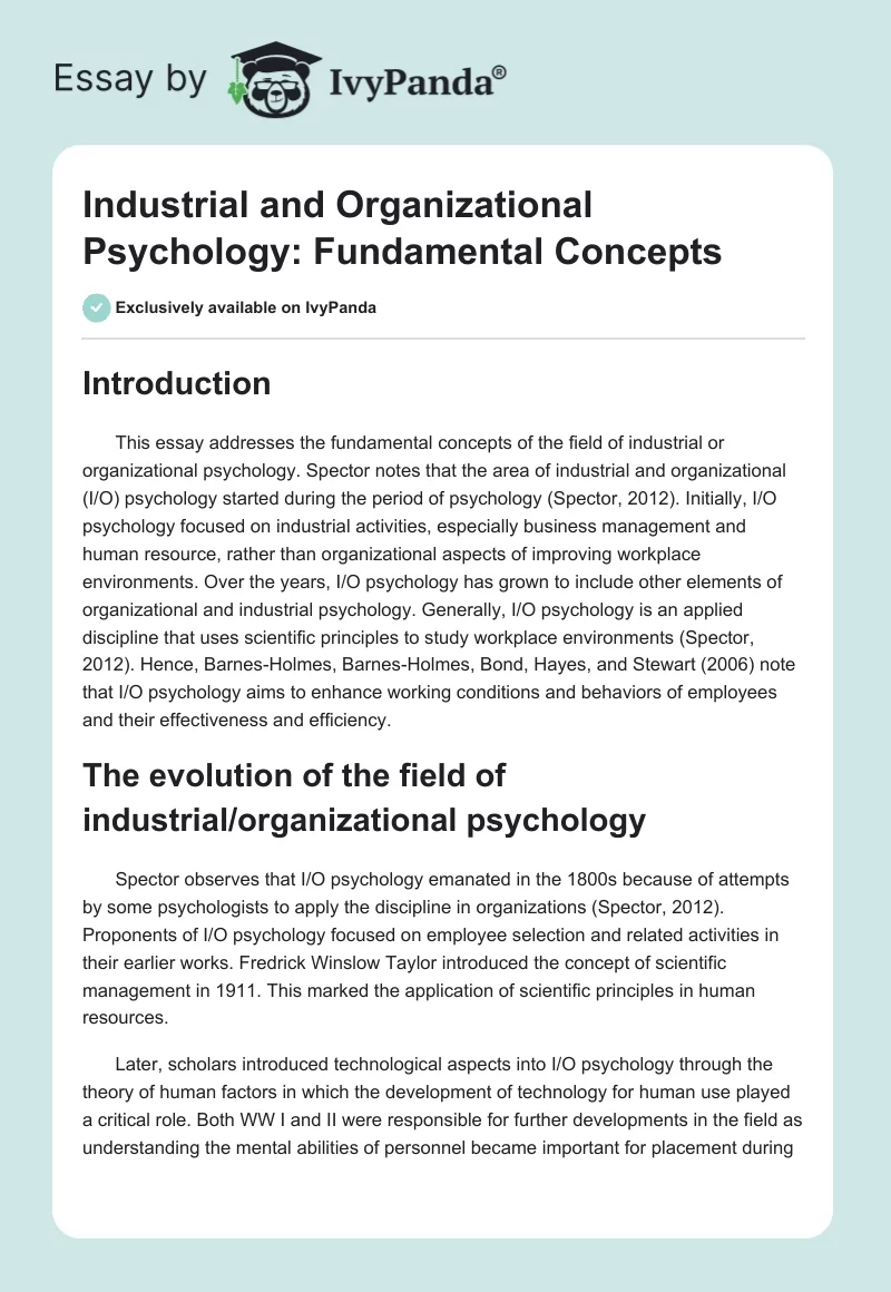 Industrial and Organizational Psychology: Fundamental Concepts. Page 1