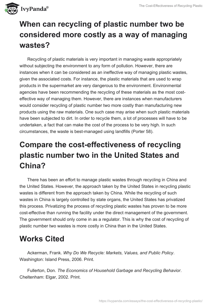 The Cost-Effectiveness of Recycling Plastic. Page 2