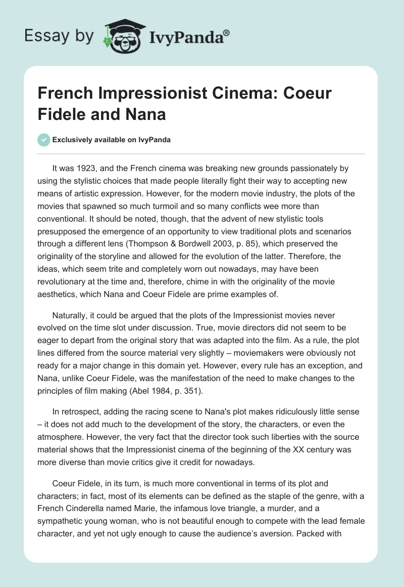 French Impressionist Cinema: "Coeur Fidele" and "Nana". Page 1