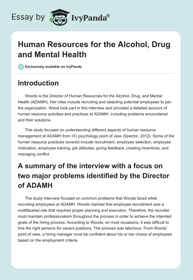 Human Resources for the Alcohol, Drug and Mental Health. Page 1