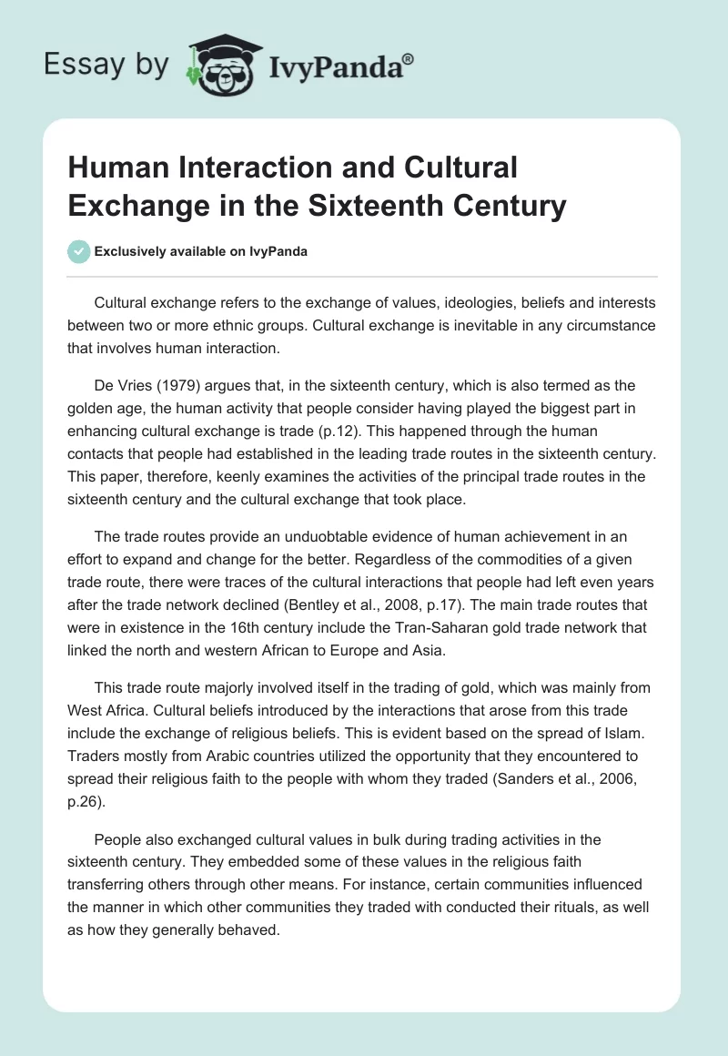 Human Interaction and Cultural Exchange in the Sixteenth Century. Page 1