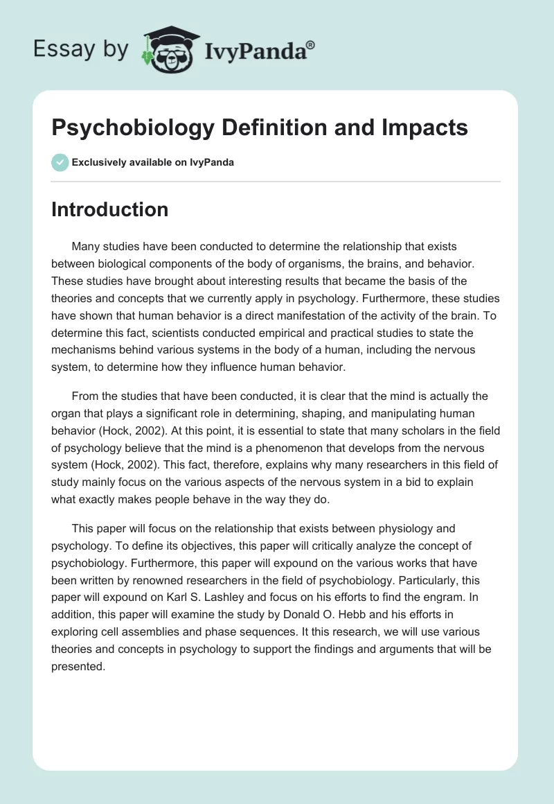 Psychobiology Definition and Impacts. Page 1