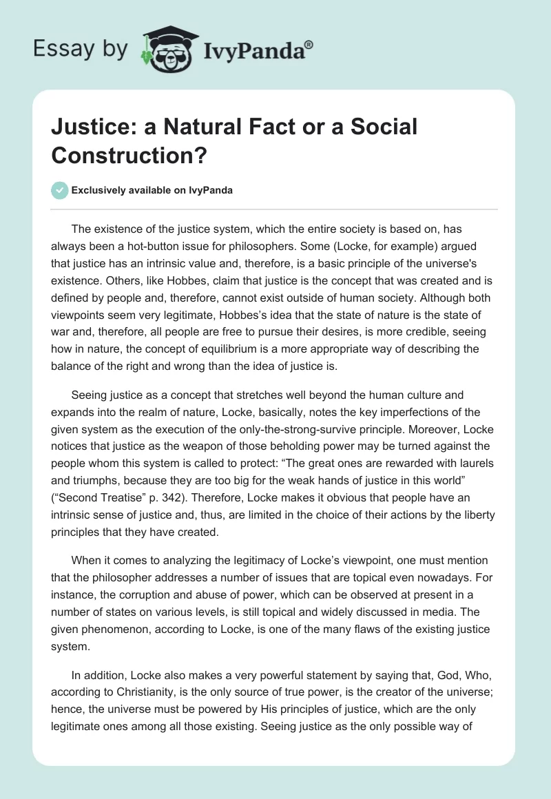 Justice: a Natural Fact or a Social Construction?. Page 1