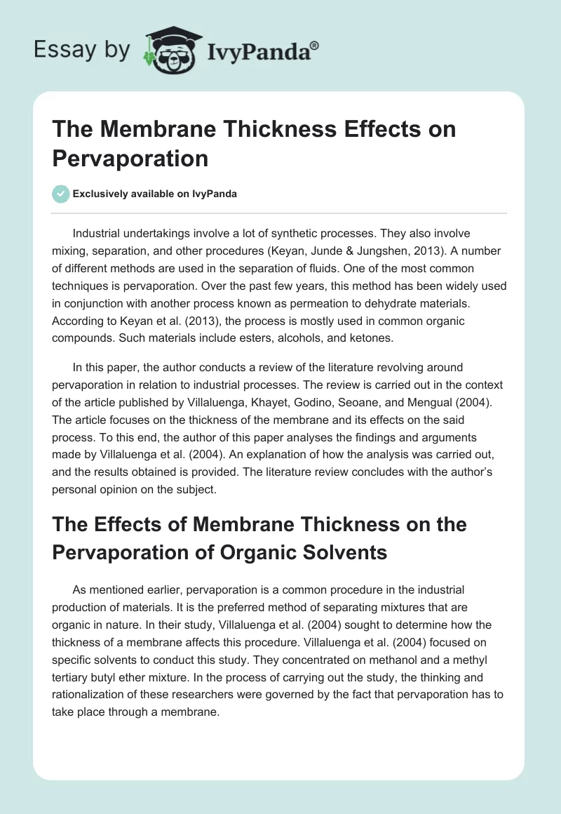 The Membrane Thickness Effects on Pervaporation. Page 1