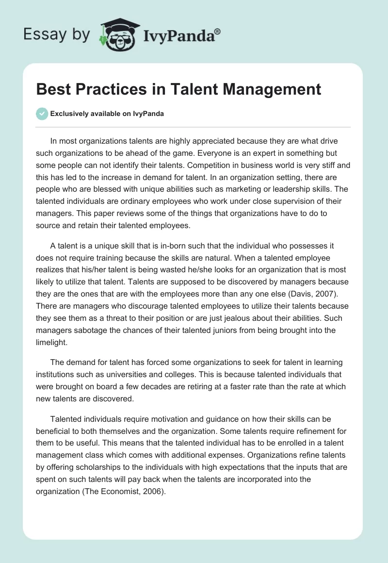 Best Practices in Talent Management. Page 1