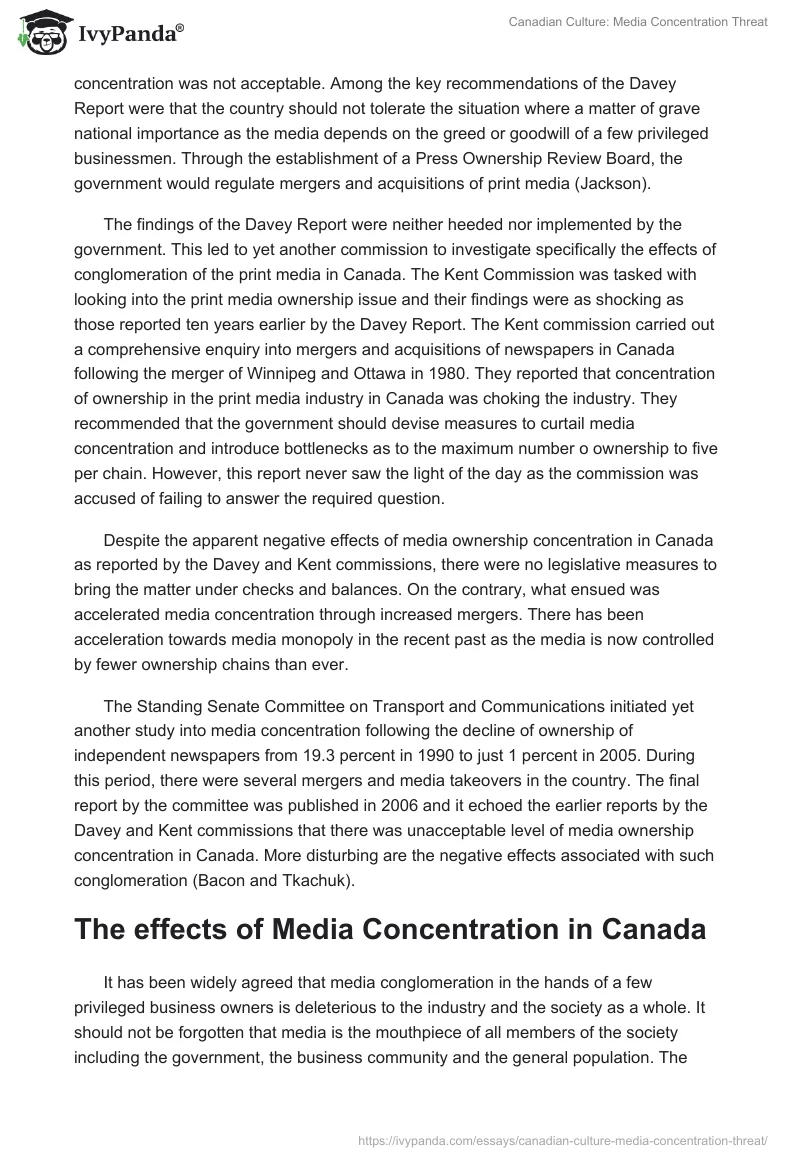 Canadian Culture: Media Concentration Threat. Page 2