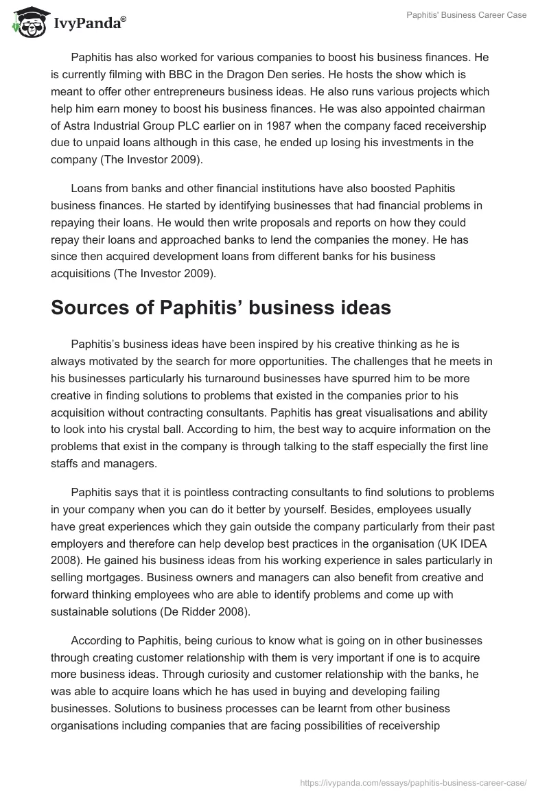 Paphitis' Business Career Case. Page 3