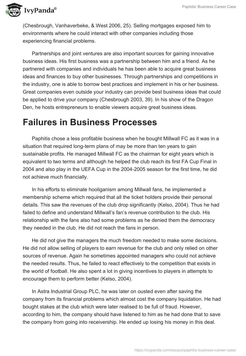 Paphitis' Business Career Case. Page 4