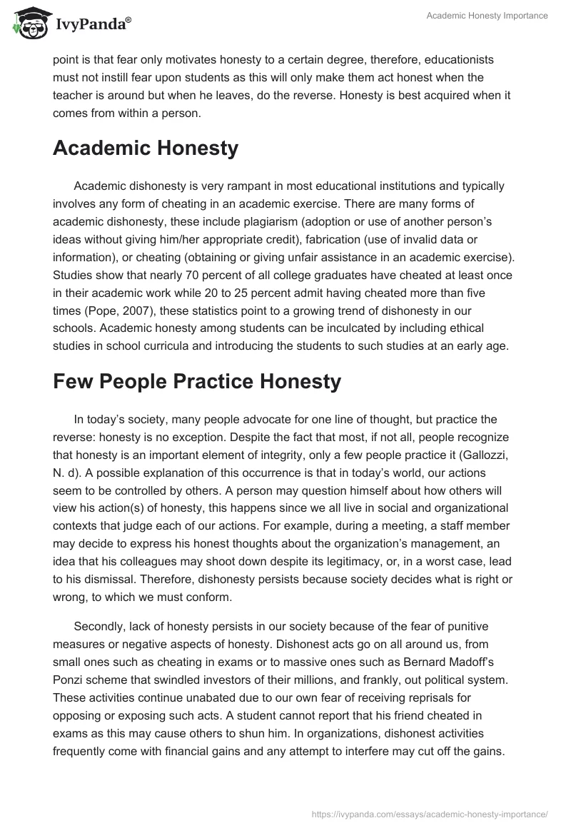 Academic Honesty Importance. Page 2