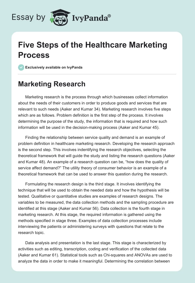 Five Steps of the Healthcare Marketing Process. Page 1