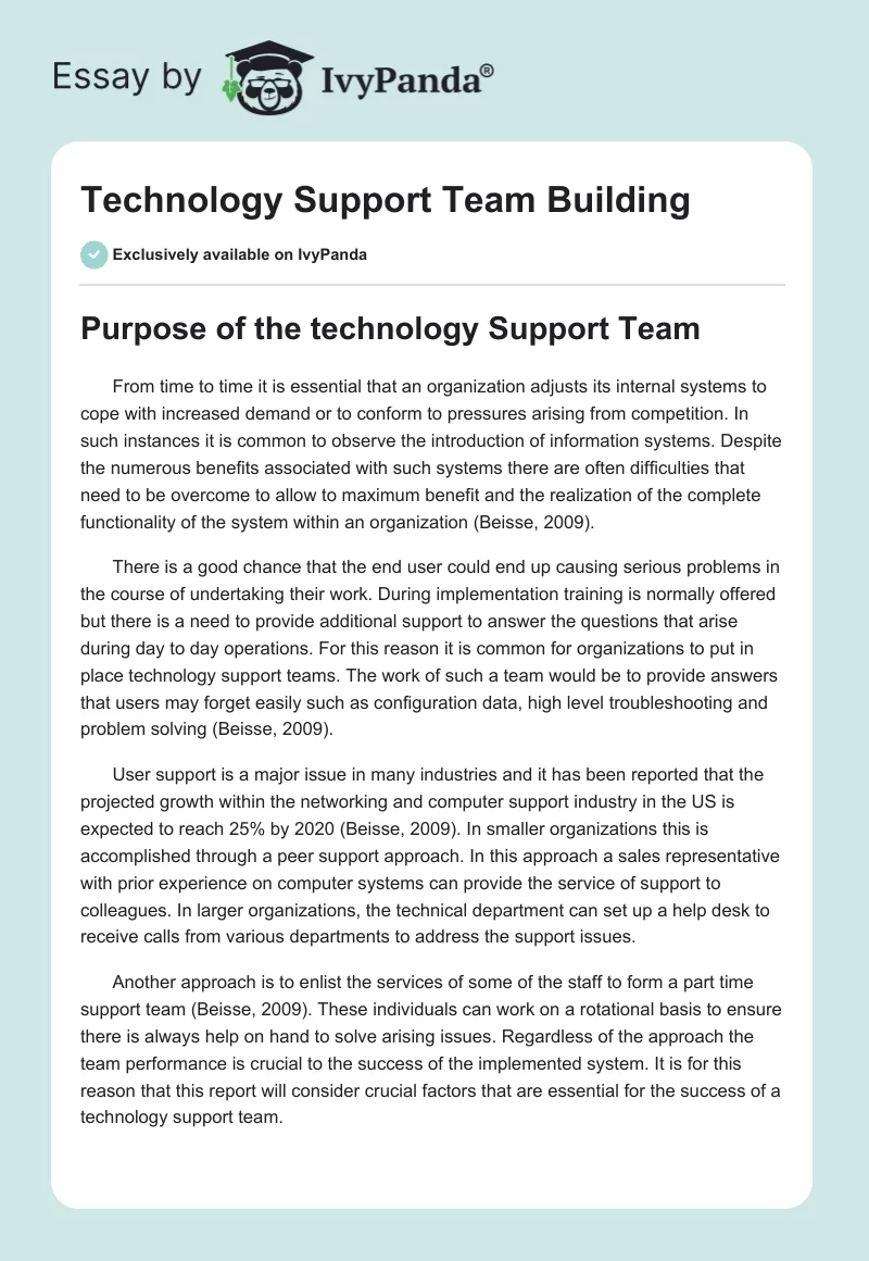 Technology Support Team Building. Page 1