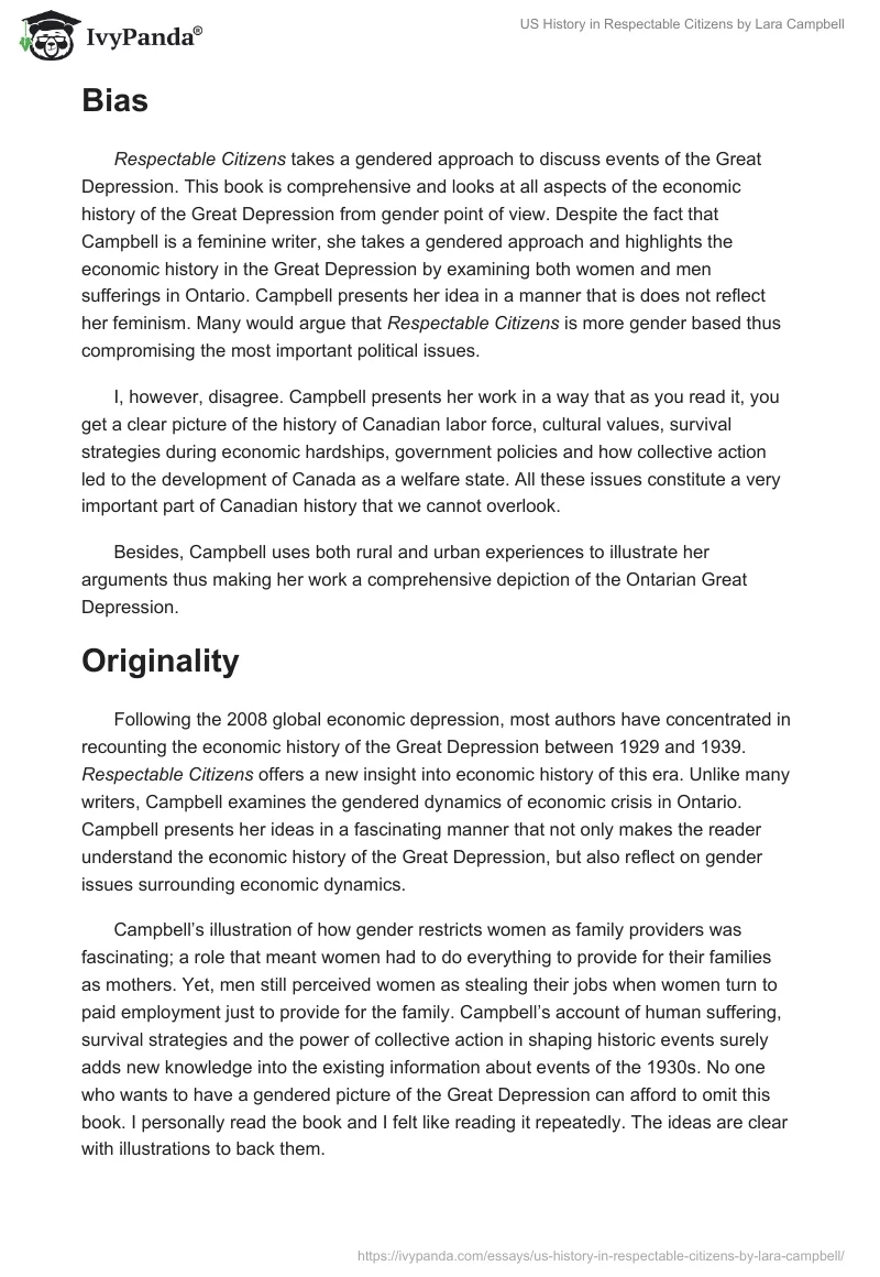 US History in "Respectable Citizens" by Lara Campbell. Page 4