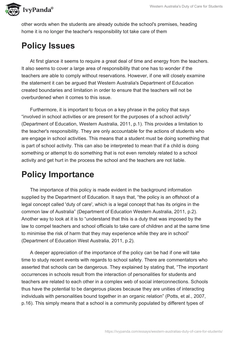 Western Australia's Duty of Care for Students. Page 2