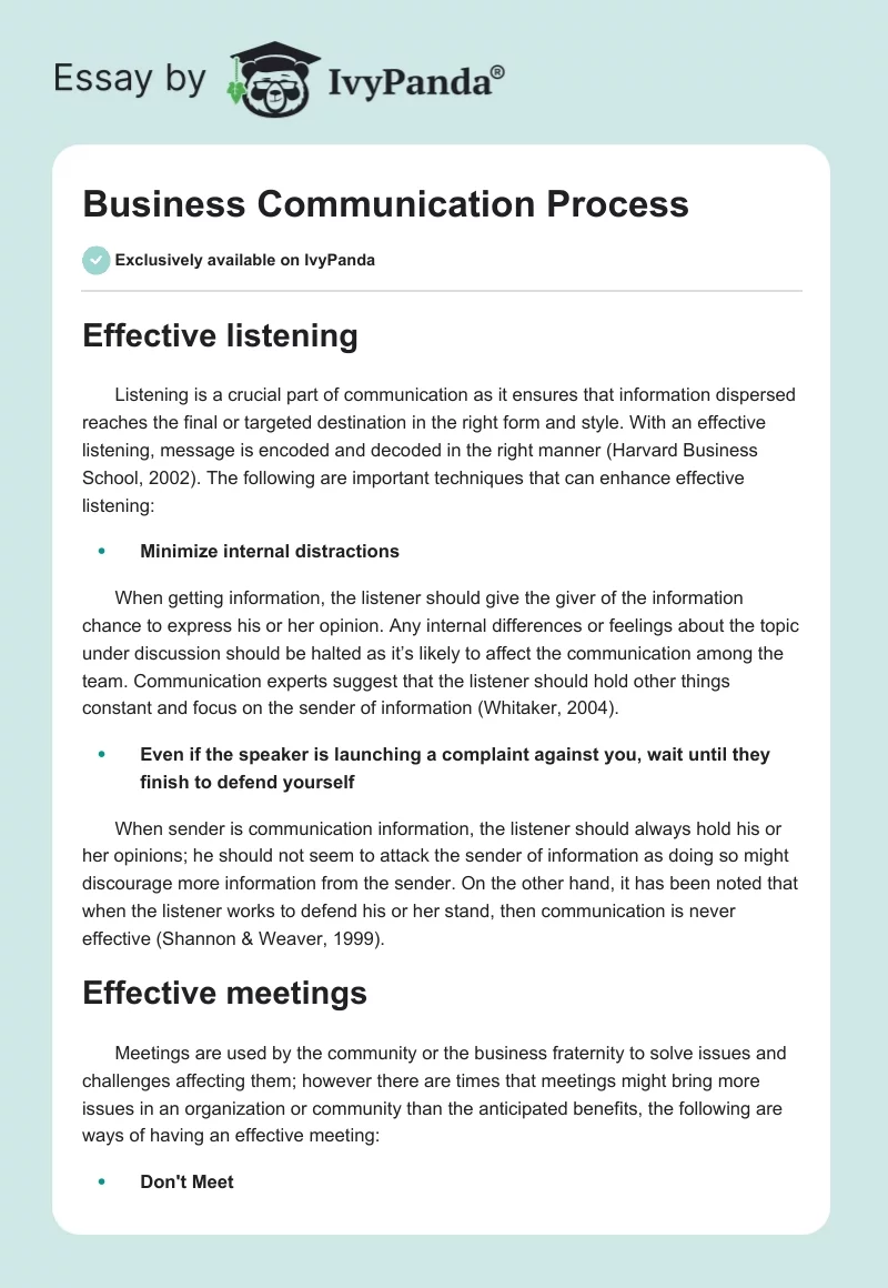 Business Communication Process. Page 1