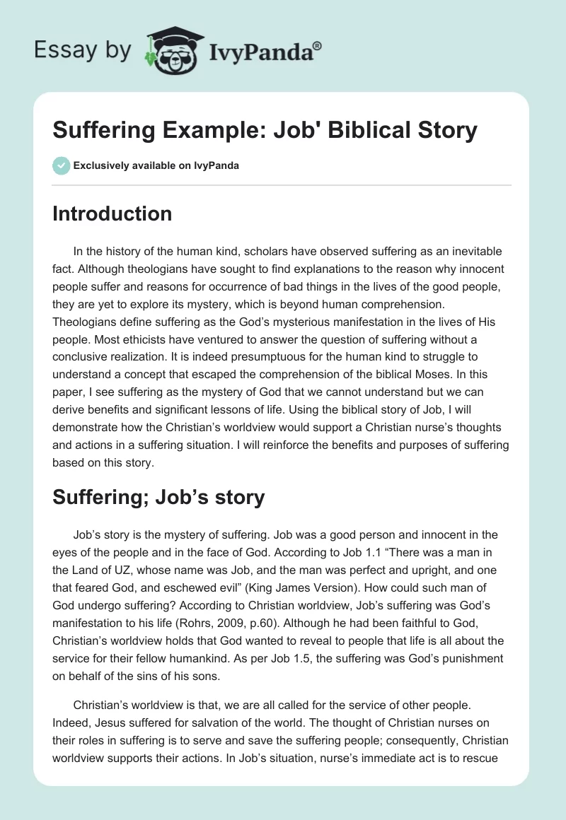 Suffering Example: Job' Biblical Story. Page 1