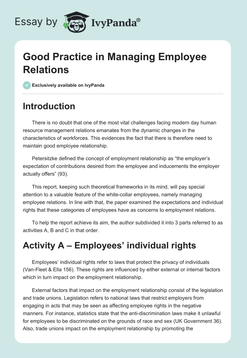 Good Practice in Managing Employee Relations. Page 1