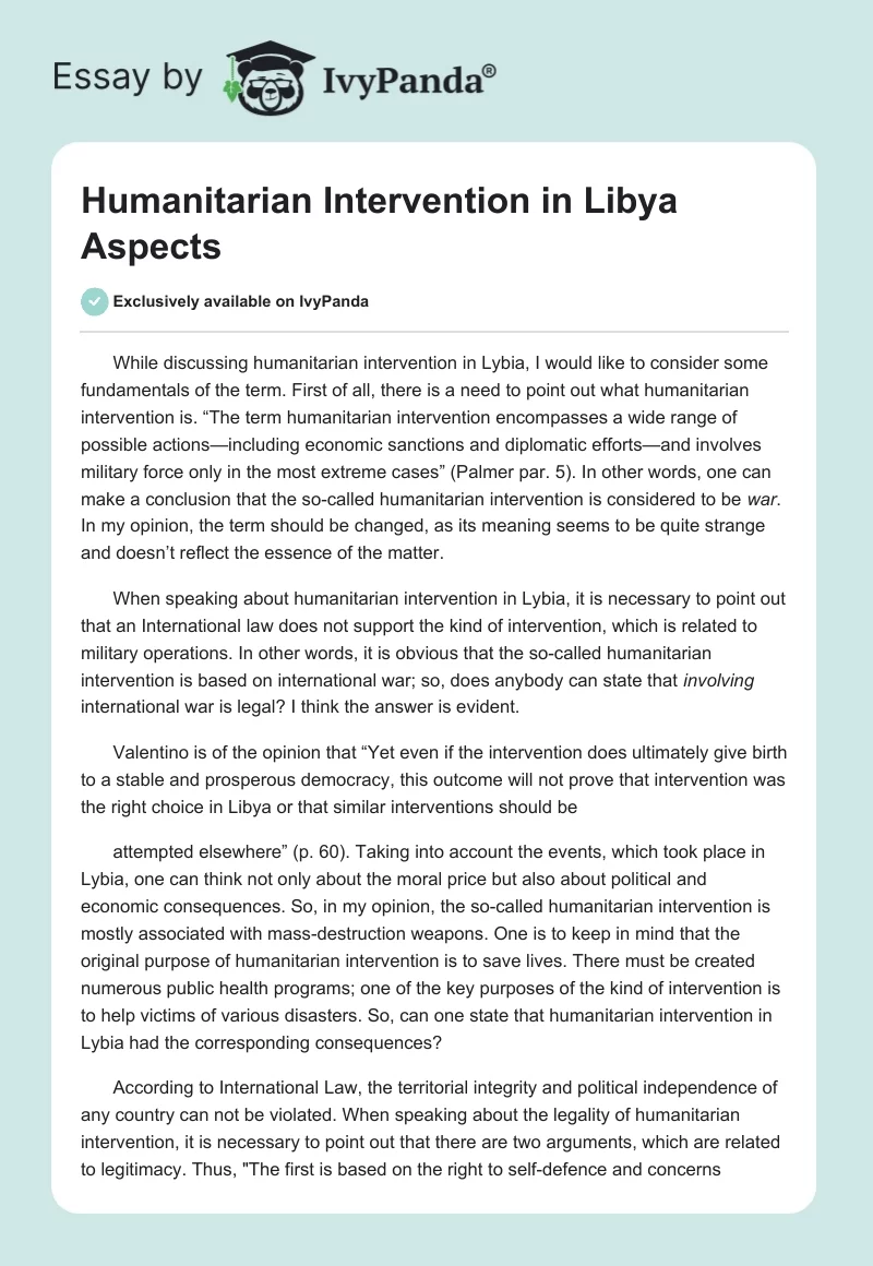 Humanitarian Intervention in Libya Aspects. Page 1