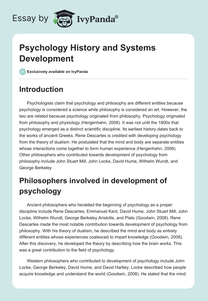 Psychology History and Systems Development. Page 1
