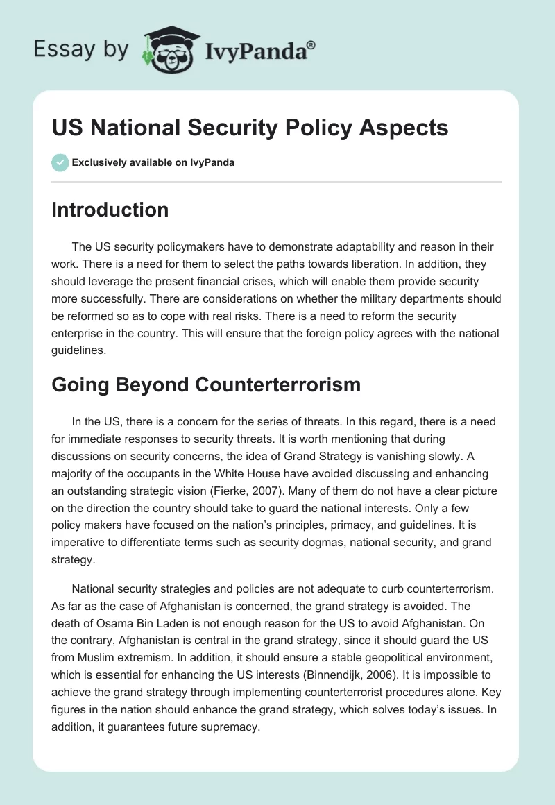 US National Security Policy Aspects. Page 1