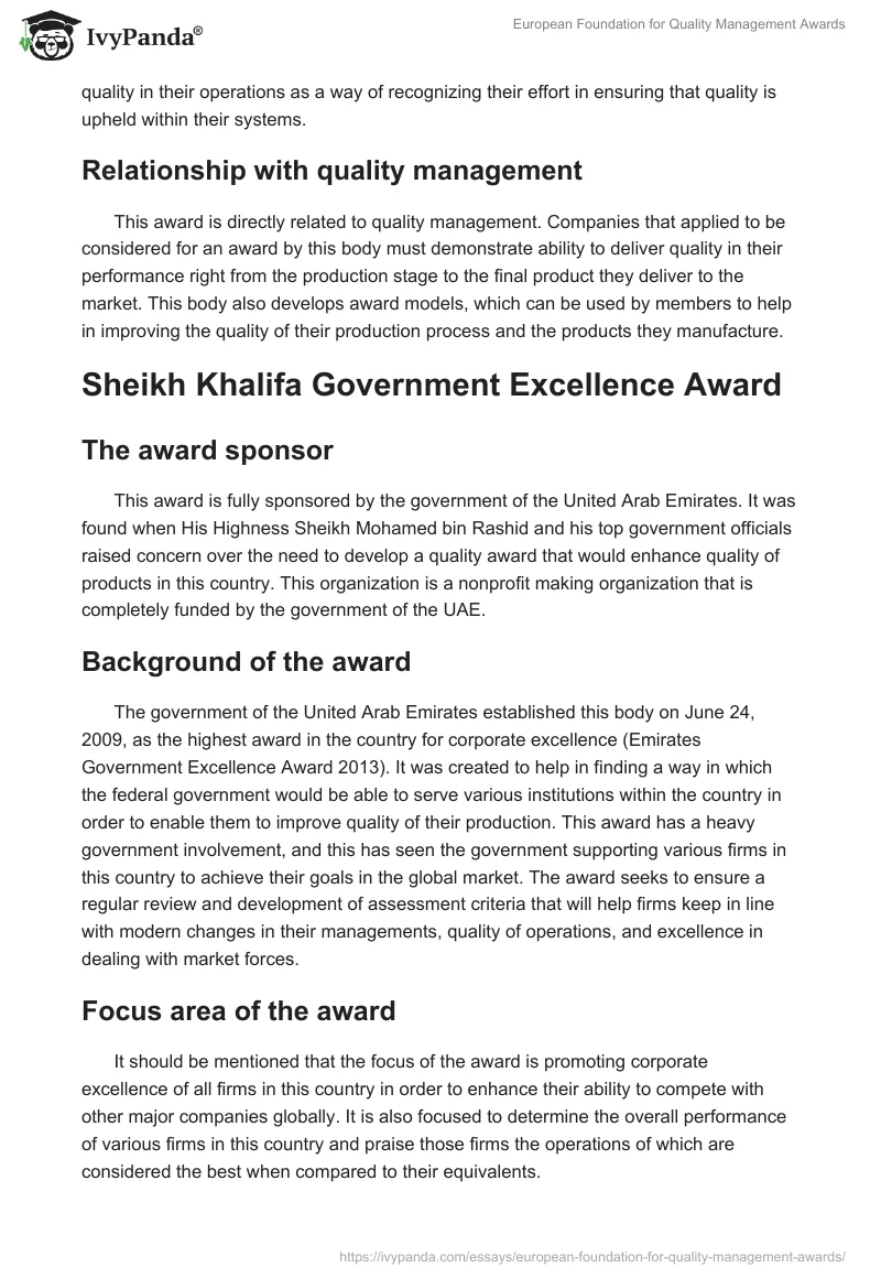 European Foundation for Quality Management Awards. Page 2