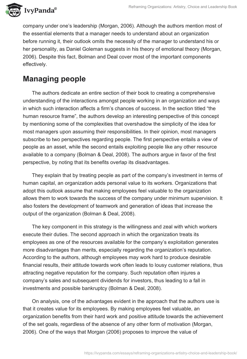 "Reframing Organizations: Artistry, Choice and Leadership" Book. Page 4