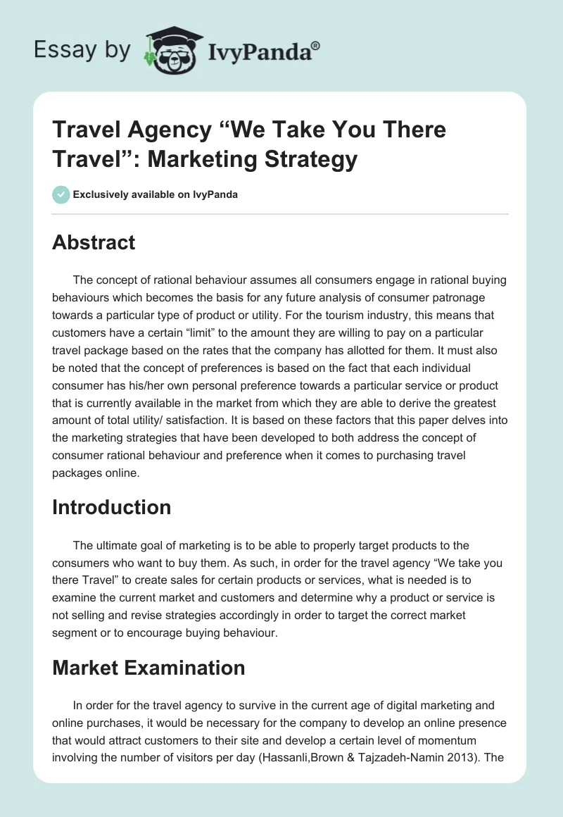Travel Agency “We Take You There Travel”: Marketing Strategy. Page 1