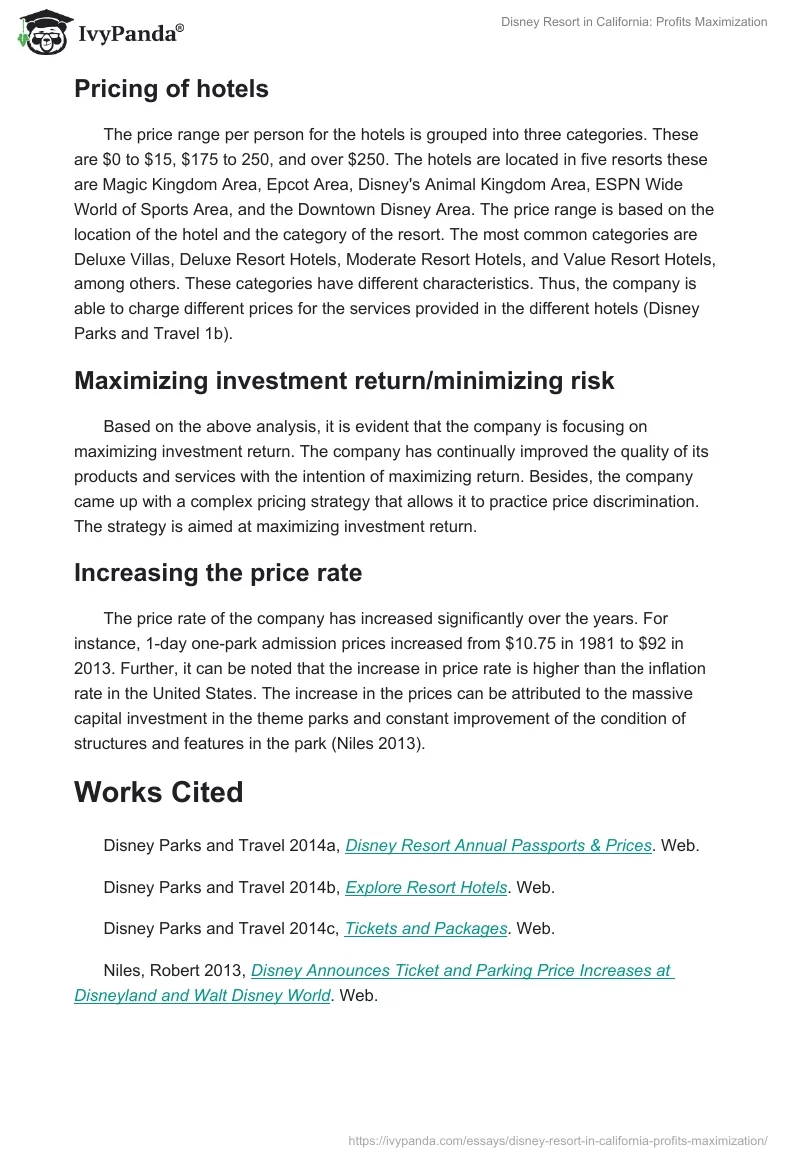 Disney Resort in California: Profits Maximization. Page 4