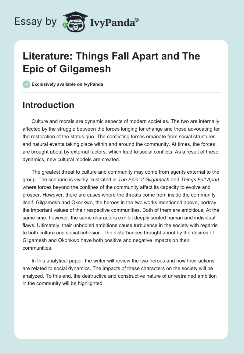 Literature: Things Fall Apart and The Epic of Gilgamesh. Page 1