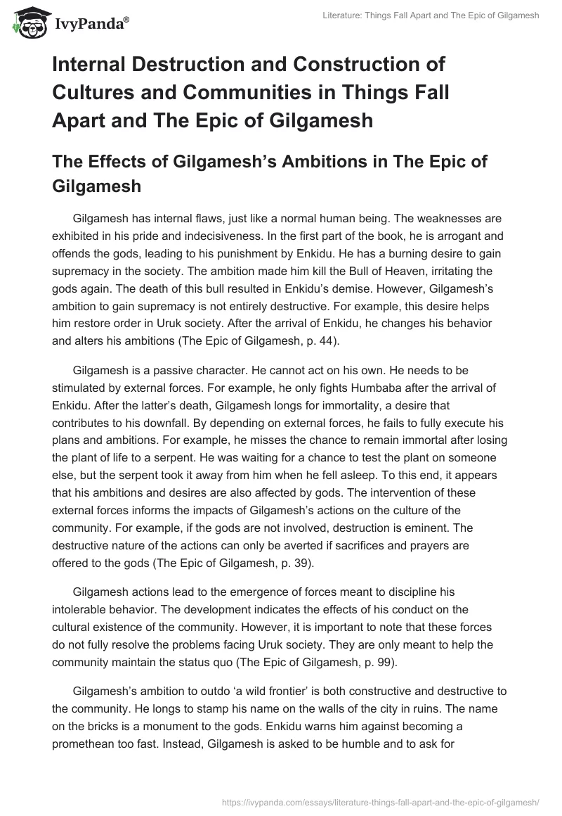 Literature: Things Fall Apart and The Epic of Gilgamesh. Page 2
