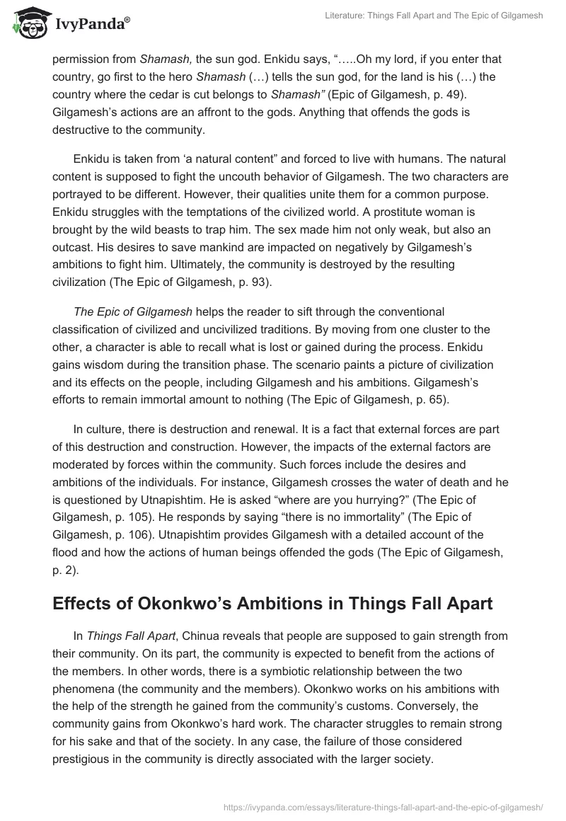 Literature: Things Fall Apart and The Epic of Gilgamesh. Page 3