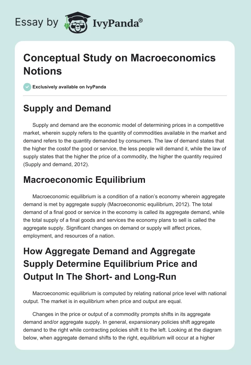 Conceptual Study on Macroeconomics Notions. Page 1