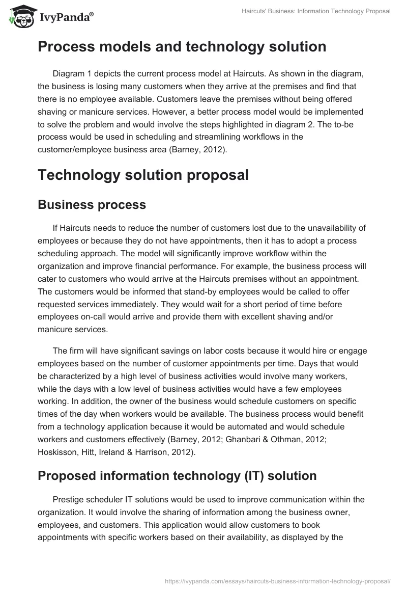 Haircuts' Business: Information Technology Proposal. Page 4