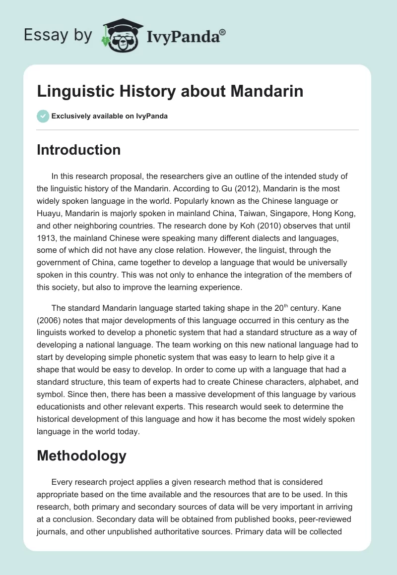 Linguistic History about Mandarin. Page 1