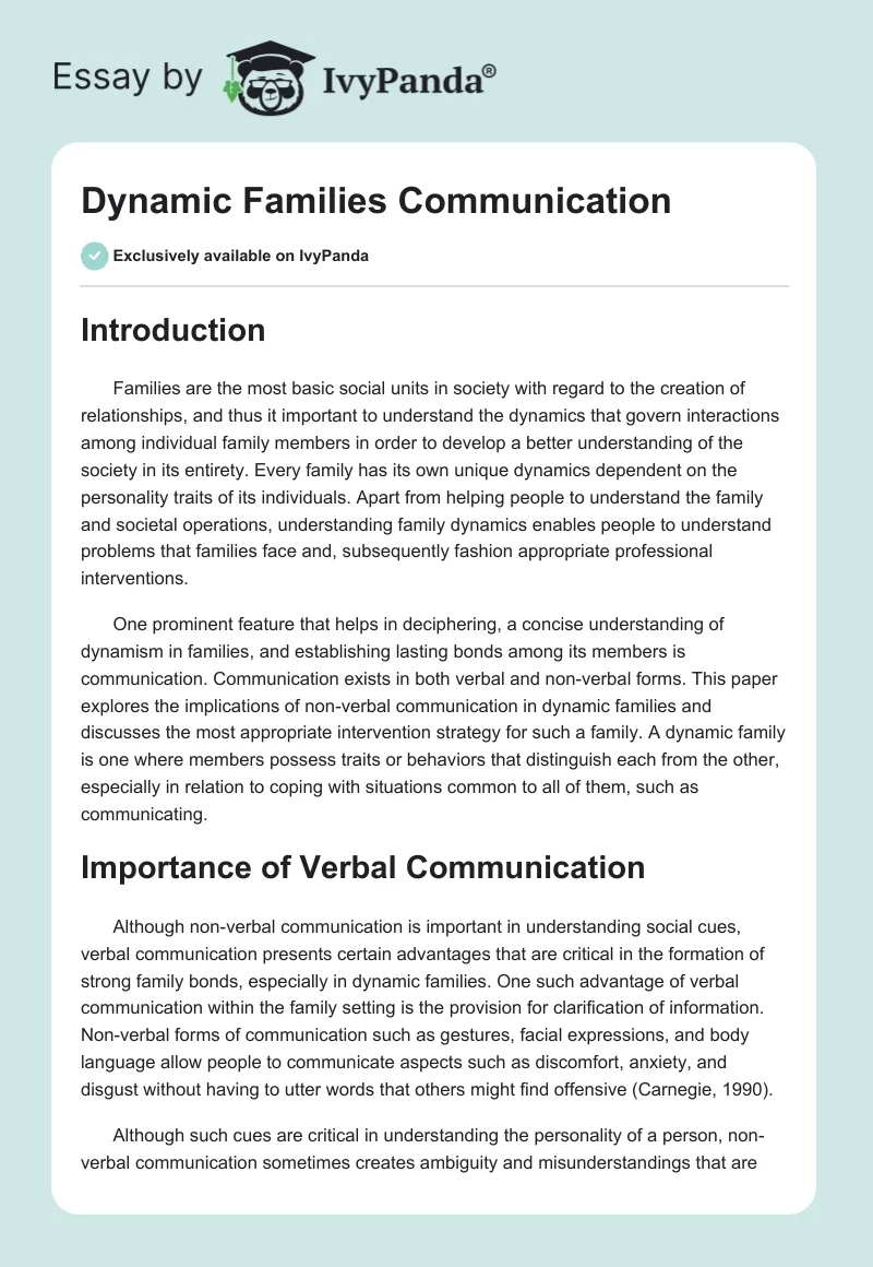 Dynamic Families Communication. Page 1