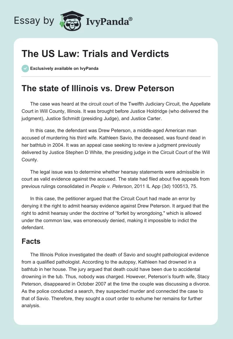 The US Law: Trials and Verdicts. Page 1