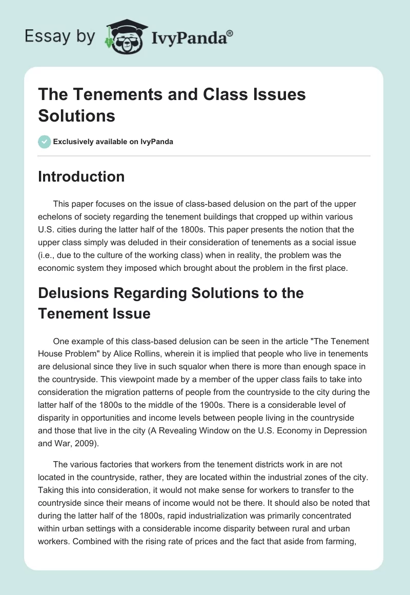 The Tenements and Class Issues Solutions. Page 1