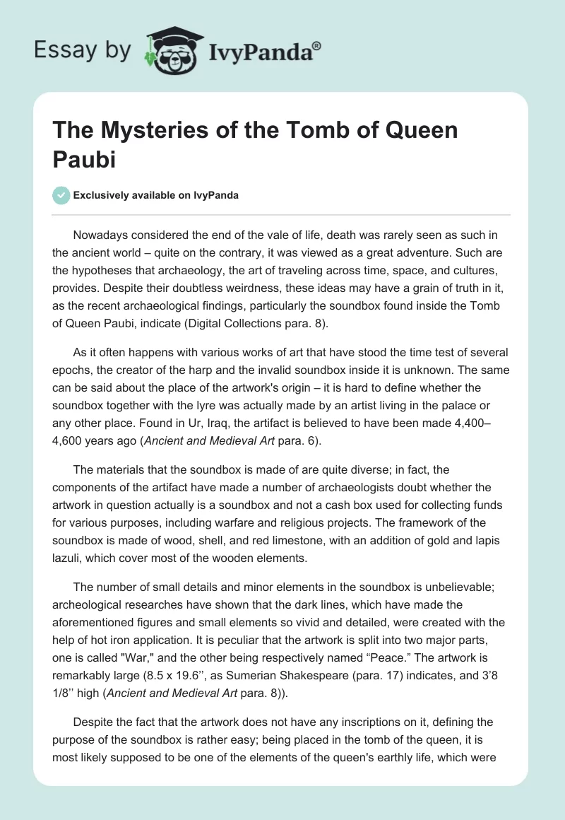 The Mysteries of the Tomb of Queen Paubi. Page 1