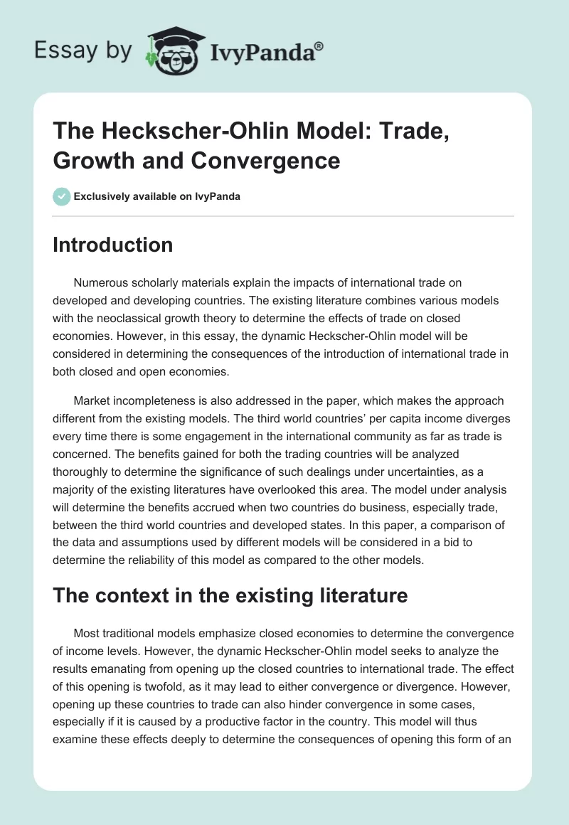 The Heckscher-Ohlin Model: Trade, Growth and Convergence. Page 1